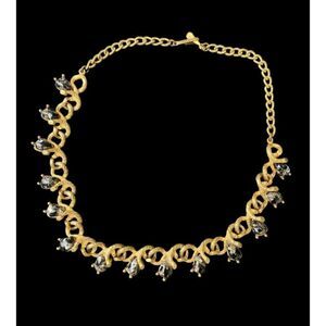 Vintage JUDY LEE Signed Black Stone Choker Necklace Gold Tone 15"
